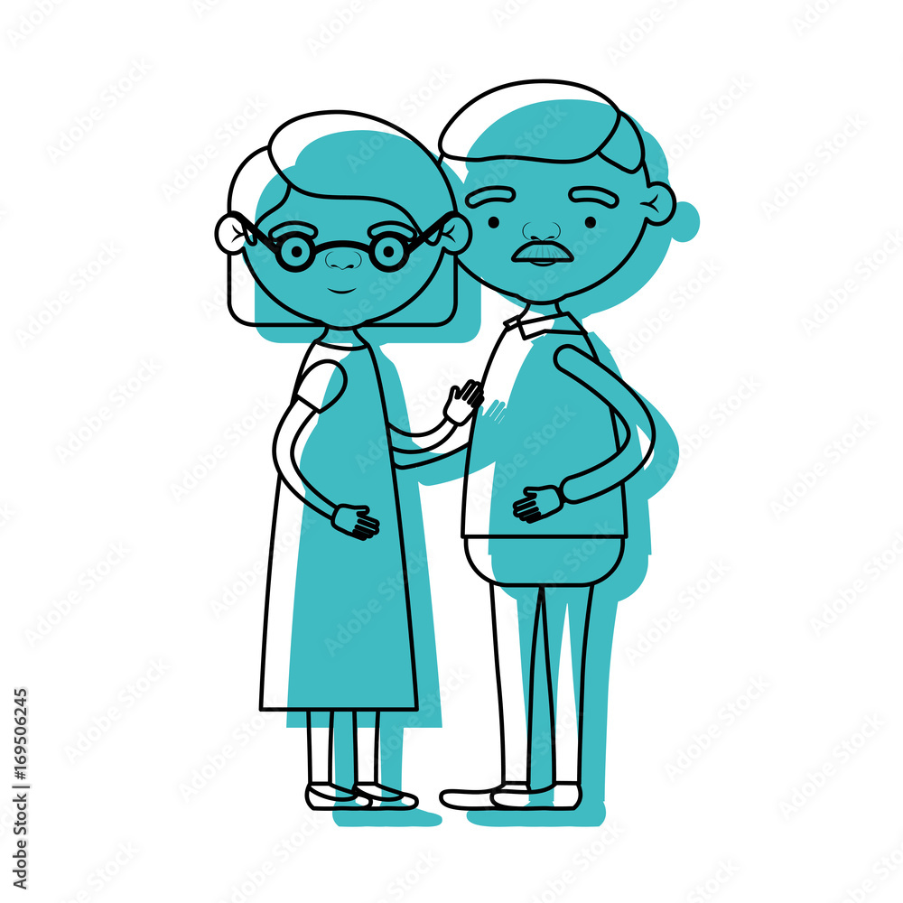 blue watercolor silhouette of full body couple elderly of grandmother with straight short hair in dress and grandfather with moustache blue watercolor silhouette of full body couple elderly of grandmother with straight short hair in dress and grandfather with moustache