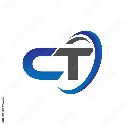 vector initial logo letters ct with circle swoosh blue gray photo