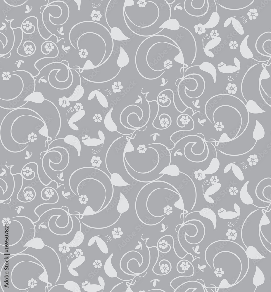 Obraz premium Beautiful floral pattern on gray background, seamless