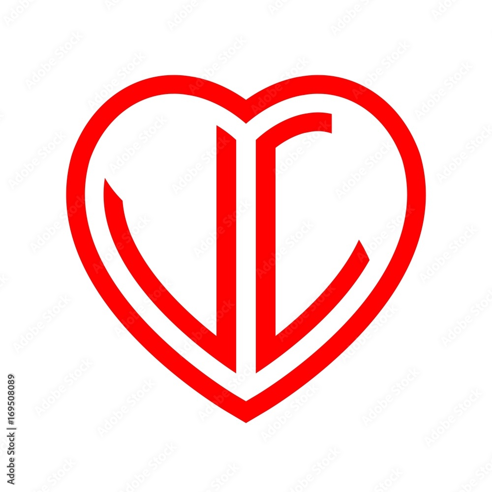 initial letters logo vl red monogram heart love shape Stock Vector