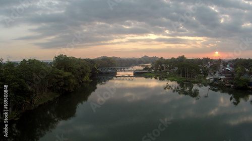 aerial landscape of beautiful sunset with bridge