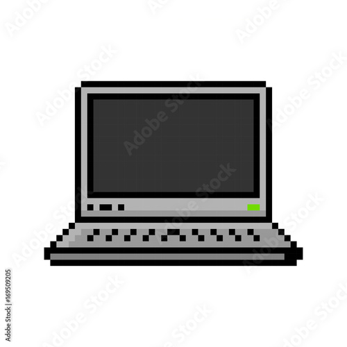 Pixel style laptop 8 bit icon - isolated vector illustration