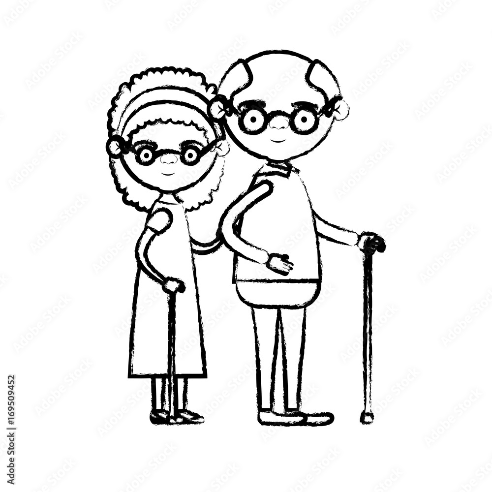 blurred silhouette of full body couple elderly of grandmother with curly hair in dress and bald grandfather with glasses in walking stick blurred silhouette of full body couple elderly of grandmother with curly hair in dress and bald grandfather with glasses in walking stick