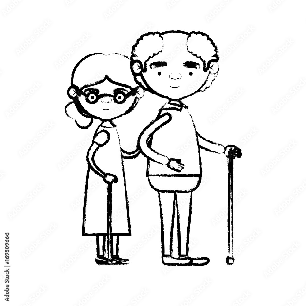 blurred silhouette of full body couple elderly in walking stick of grandmother with bun side hair in dress and bald grandfather with glasses blurred silhouette of full body couple elderly in walking stick of grandmother with bun side hair in dress and bald grandfather with glasses