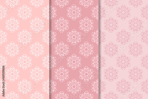 Floral ornaments. Soft pink vertical seamless patterns