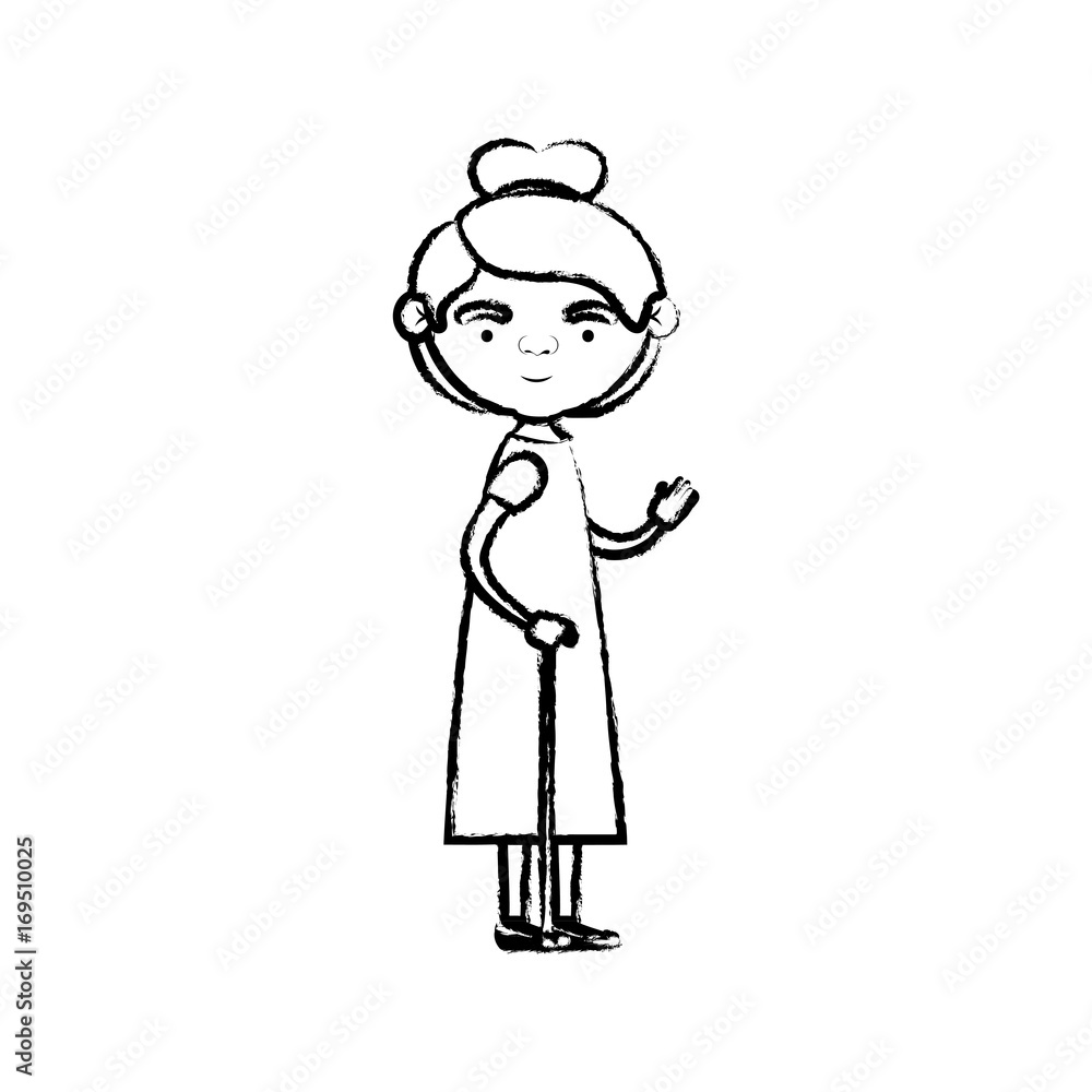 blurred silhouette of full body elderly woman in walking stick with dress and collected bun hairstyle blurred silhouette of full body elderly woman in walking stick with dress and collected bun hairstyle