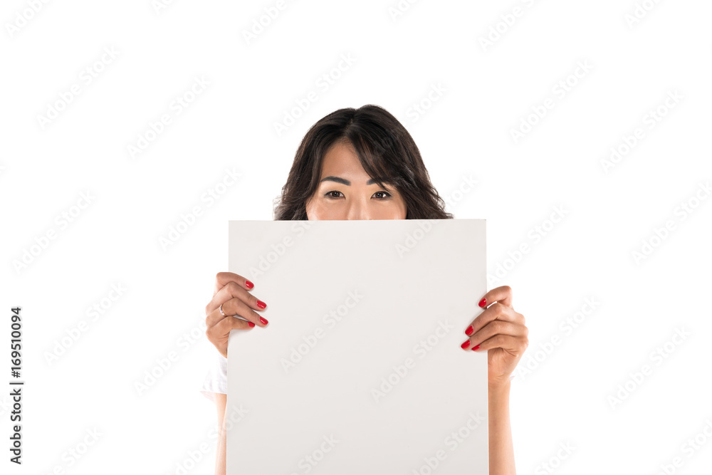 woman with empty board woman with empty board