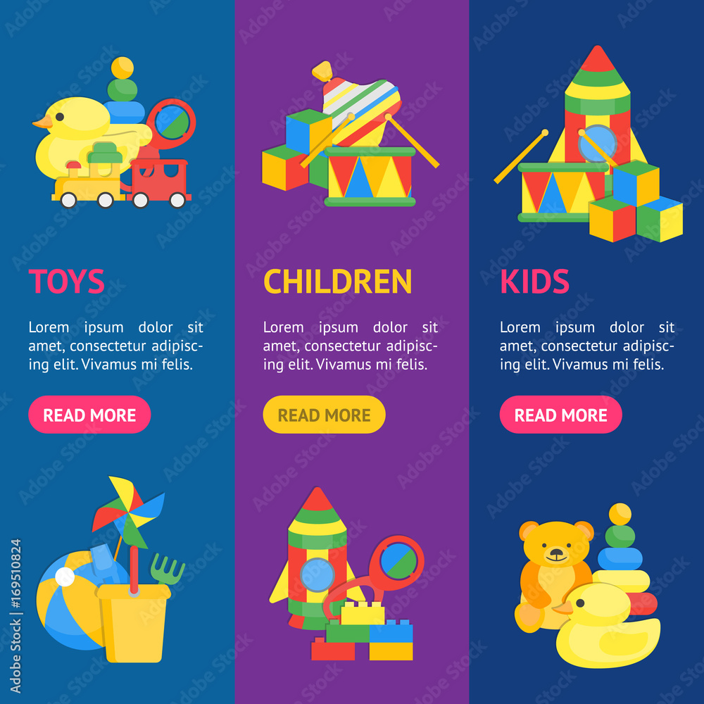 Child Toys Banner Vecrtical Set . Vector Child Toys Banner Vecrtical Set . Vector