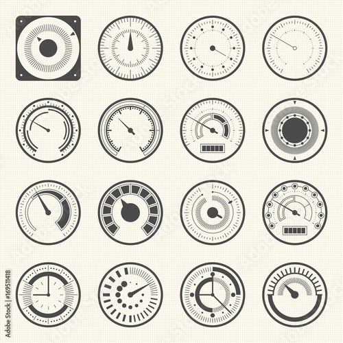 Circular meter, Collection of round gauge. Vector icons set