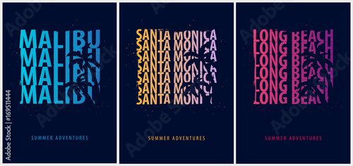 Set of Summer graphics with palms. T-shirt design and print.