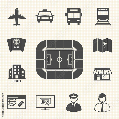 Soccer symbol icons, Access to football stadium. Vector icons set