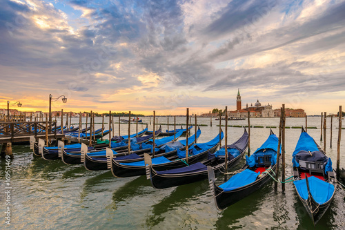 Venice Grand Canal and Gondola boat when sunrise, Venice (Venezia), Italy © Noppasinw