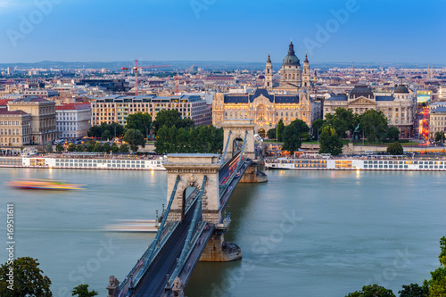 Budapest Chain Bridge and city skyline, Budapest, Hungary