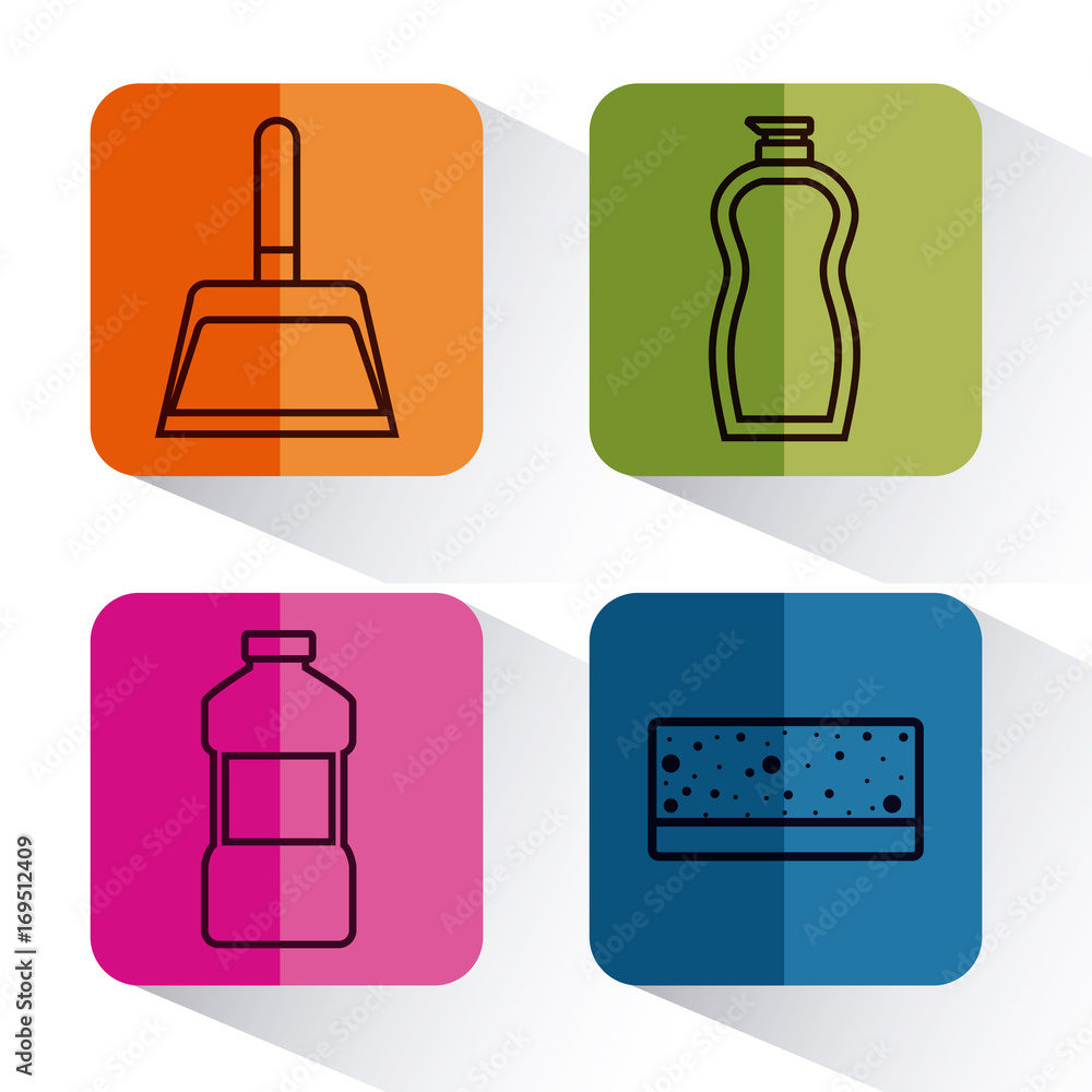 cleaning equipment related icons over colorful squares and white background vector illustration cleaning equipment related icons over colorful squares and white background vector illustration