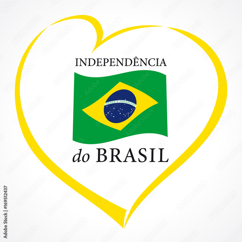 Love Brazil emblem colored. Independence day of Brazil vector yellow heart and national flag on white background