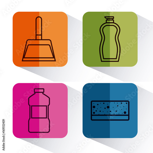 cleaning equipment related icons over colorful squares and white background vector illustration