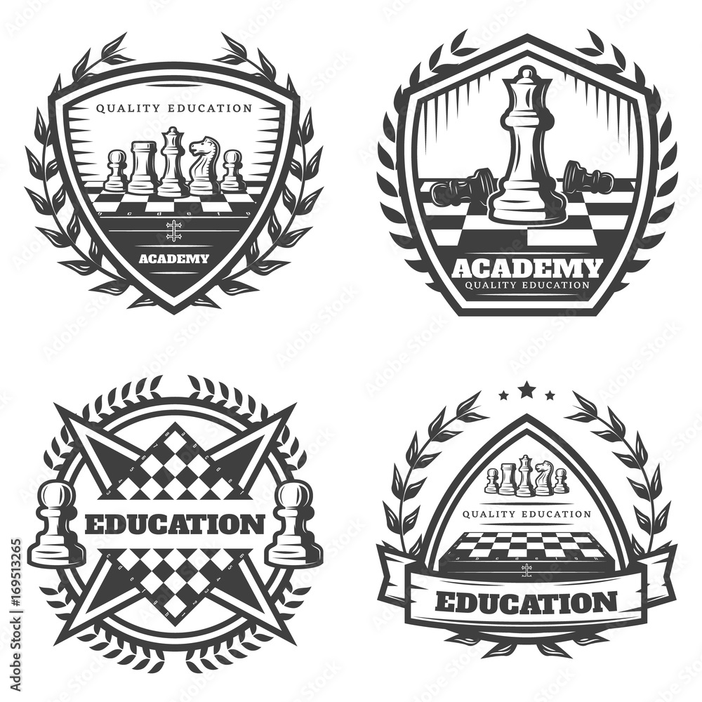 Obraz premium Vintage Monochrome Chess Emblems Set