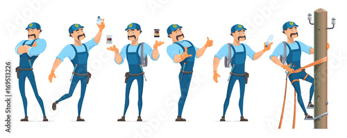 Colorful Electrician Characters Set