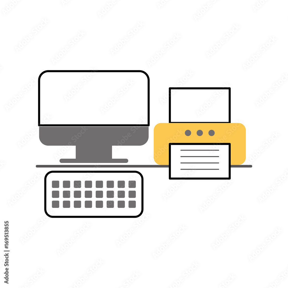 office printer with computer vector illustration design office printer with computer vector illustration design