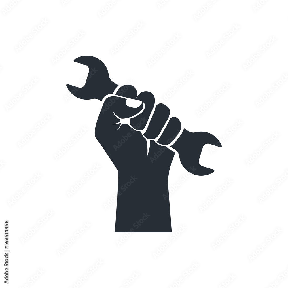 Wrench in hand icon. Black silhouette isolated on white background