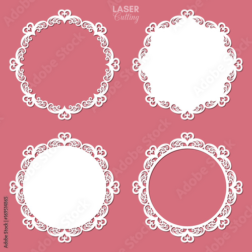 Laser cut vector frame collection with swirls and hearts, vector ornament, vintage frame. May be used for laser cutting. Photo frames with lace for paper cutting. Scrapbooking chipboard.