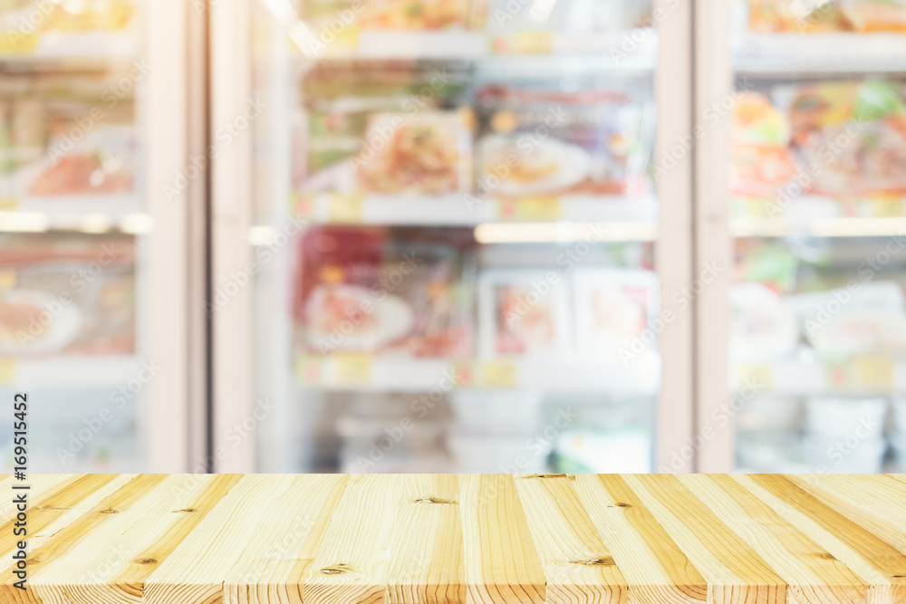 Blurred photo of fresh food in supermarket or shopping mall for background.