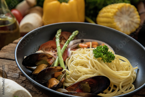 Delicious Italian spaghetti Mussel