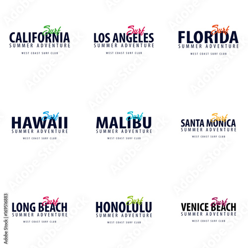 Set of Surfing emblem or logo. Vector illustration.