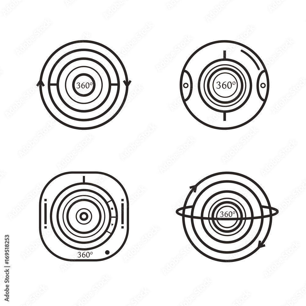 Set of 360 degree video cameras icons. Set of 360 degree video cameras icons.