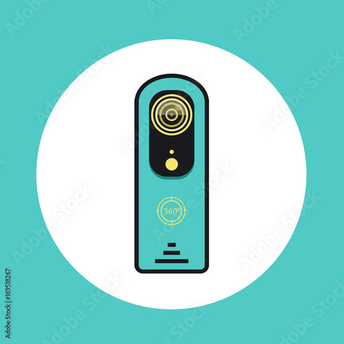 360 video camera icon in flat line design.