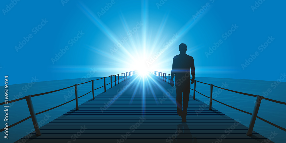 homme - marchant - seul - ponton - méditation - objectif - horizon