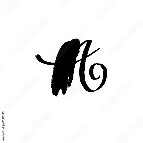 Letter A. Handwritten by dry brush. Rough strokes font. Vector illustration. Grunge style elegant alphabet