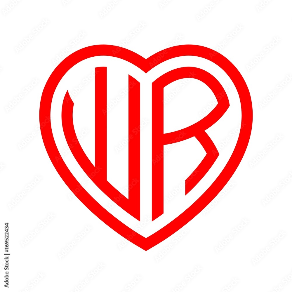 initial letters logo wr red monogram heart love shape