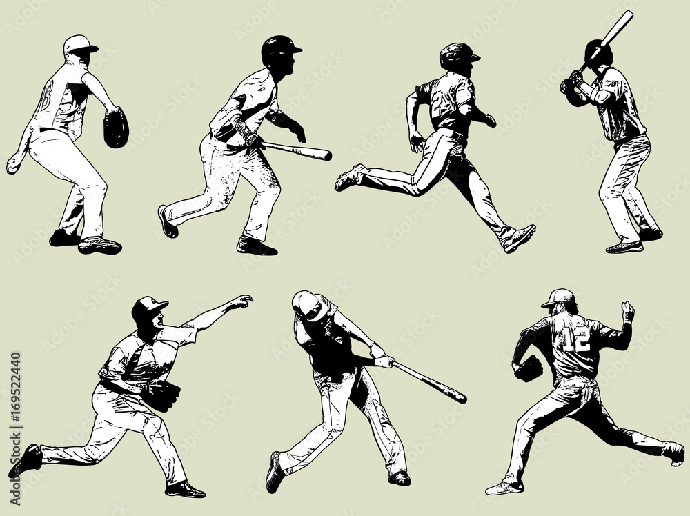 baseball players set - sketch illustration,vector