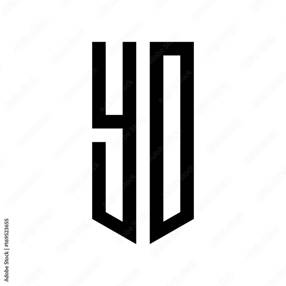 initial letters logo yo black monogram pentagon shield shape
