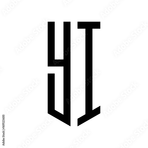 initial letters logo yi black monogram pentagon shield shape