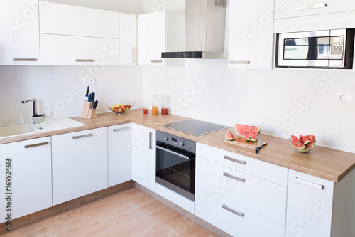New modern white kitchen interior background