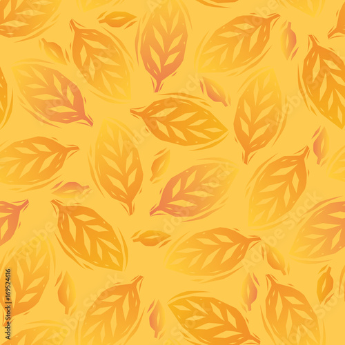 Golden yellow autumn leaves seamless pattern, vector