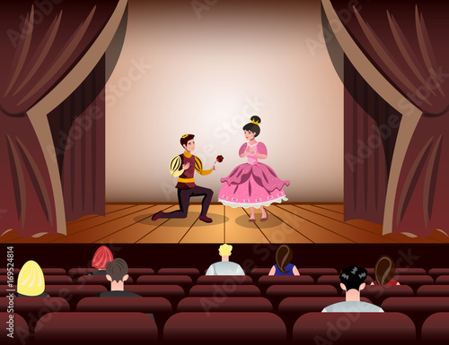 Theater actors dressed Like a Prince and a Princess on stage