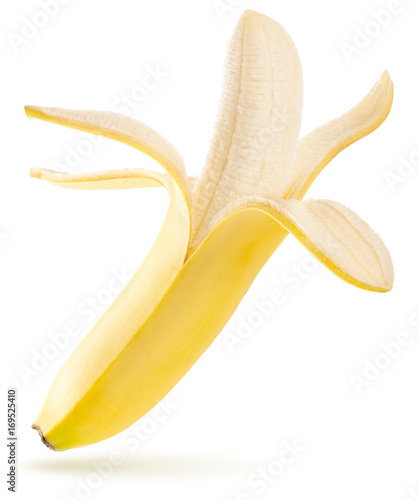 Tableau sur toile open ripe banana flying isolated on white