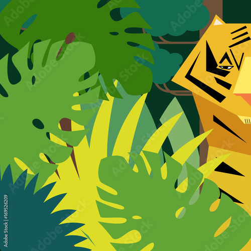 Fototapeta Naklejka Na Ścianę i Meble -  Jungle. Tiger in rainforest. Wildlife.