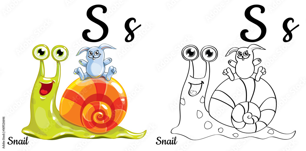 Naklejka premium Snail. Vector alphabet letter S, coloring page