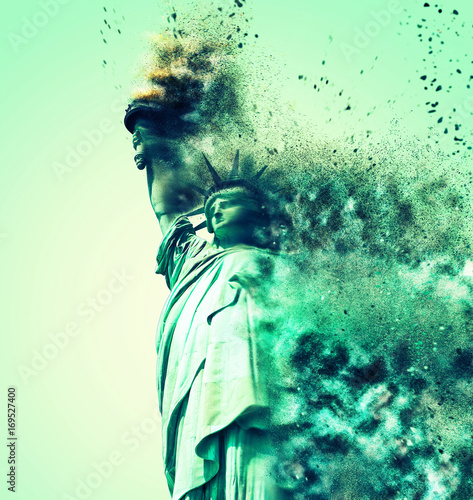 Conceptual image of Statue of Liberty crumbling