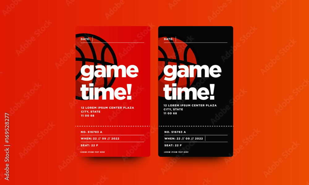 Game Time Basketball Event Ticket Card Design With Seat and Venue ...