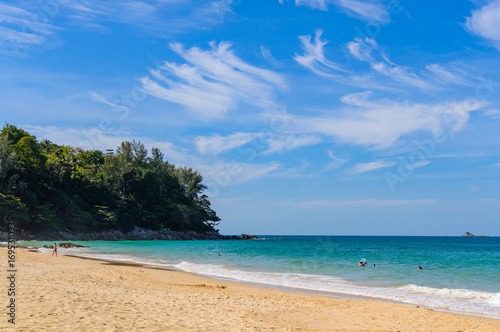 Fototapeta Naklejka Na Ścianę i Meble -  Blue sky and calm sea on Naithon Noi beach in Phuket Thailand