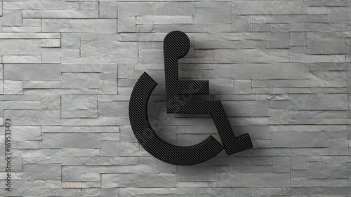 3d toilet disable  sign on white brick wall. 3d render
