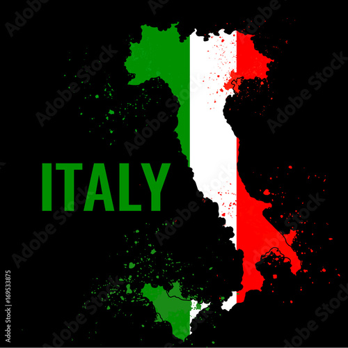 The outline of the Italy with a watercolor flag inside. Vector illustration