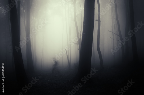 dark scary forest scene with scary ghost