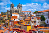 View over the old town of Porto, Portugal with the cathedral and colorful buildings
