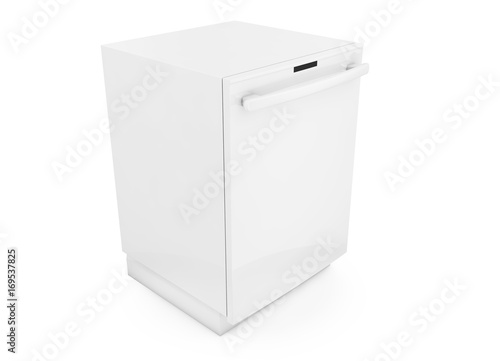 Freestanding dishwasher on white background 3d render © vadarshop